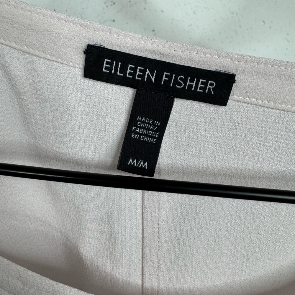 Eileen Fisher Silky Boxy Fit Mesh Arm Panel Crepe Like Top Blouse Medium - Picture 7 of 10